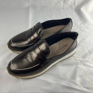 All black leather upper metallic tone flats 6